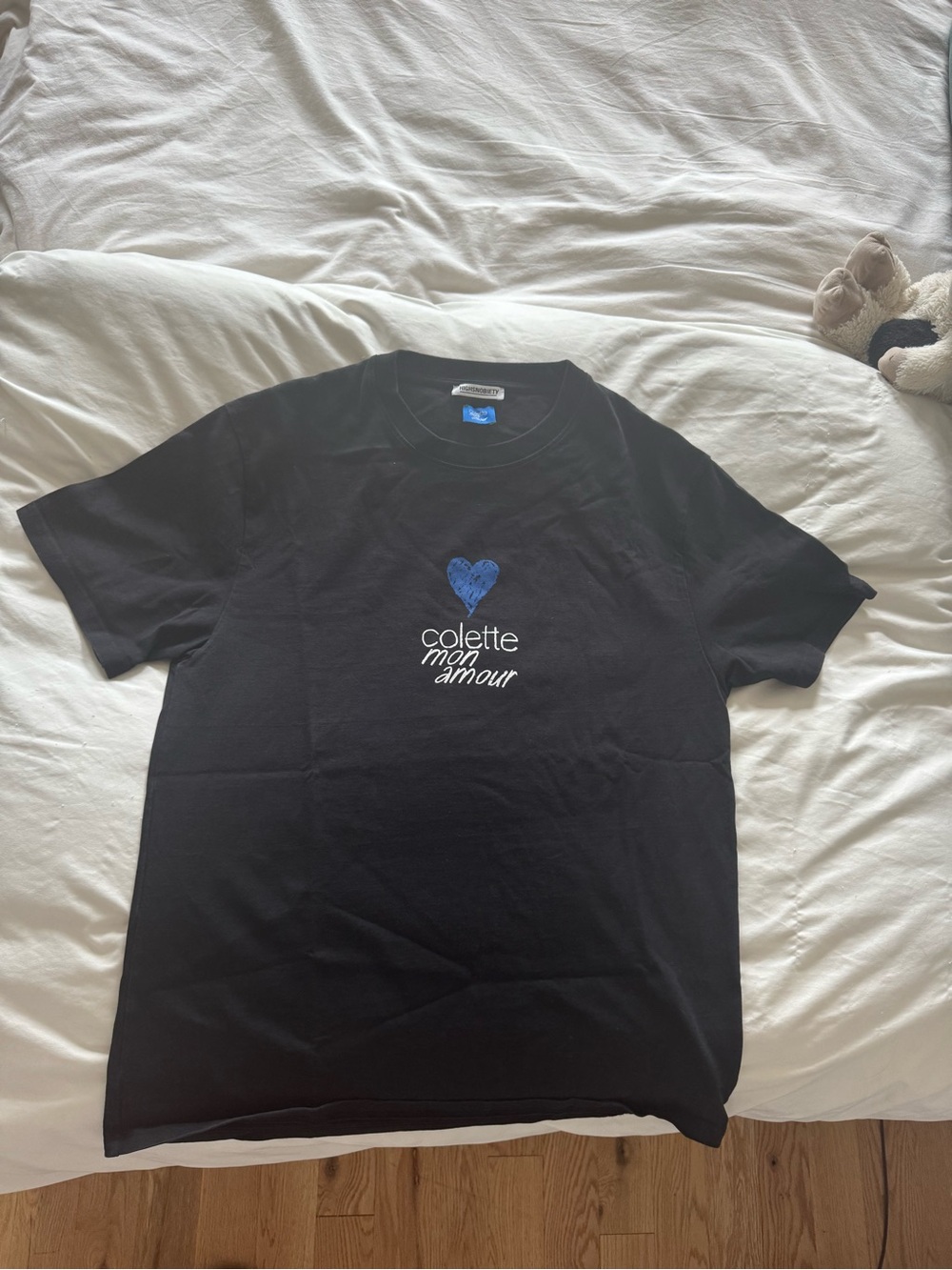 Black Short-Sleeve Graphic Tee with Blue Heart